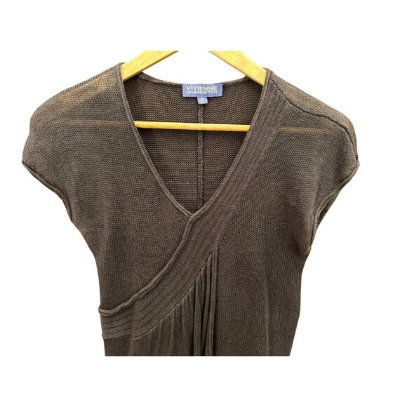 Vintage Vivienne Tam Womens V-Neck Brown Knit Baby Doll Style Linen Dress XS Y2K - Picture 2 of 6
